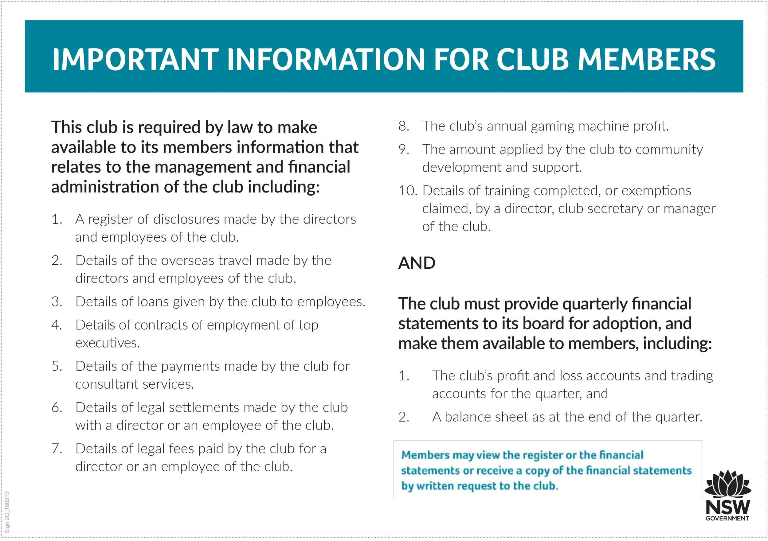 Important Information for Club Members