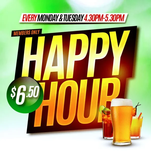 Happy Hour text and artwork